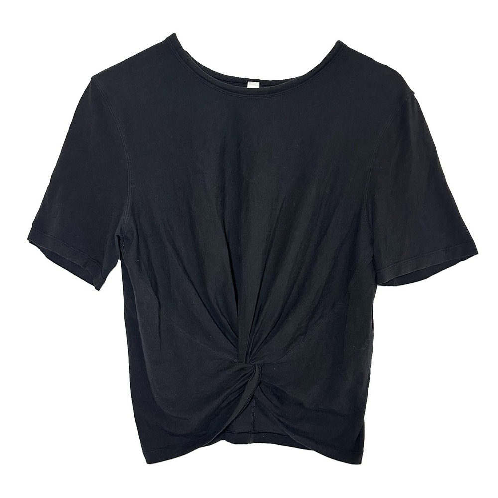Lululemon Women's 4 Black Crescent Tee Front Twist Knot Crop Short Sleeve Shirt